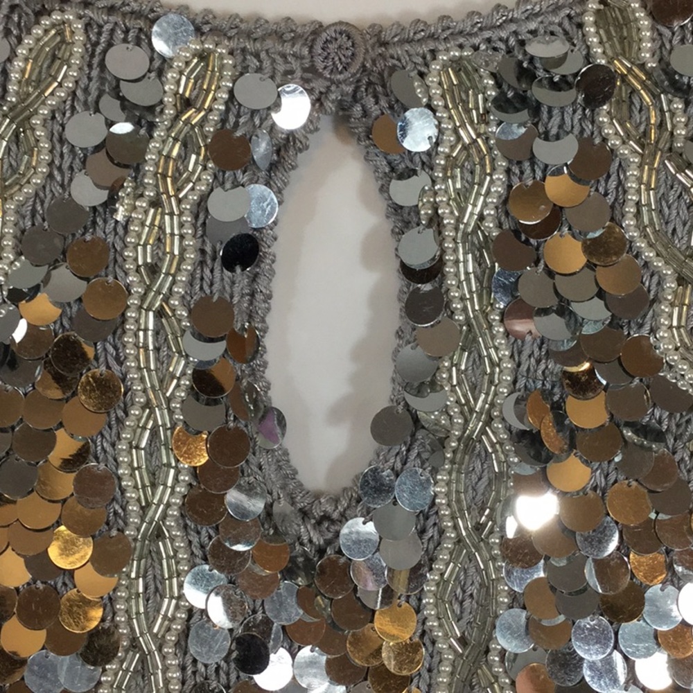 Vintage Nannell Silver Sequin Hand Knitted Sweater - Picture 6 of 7
